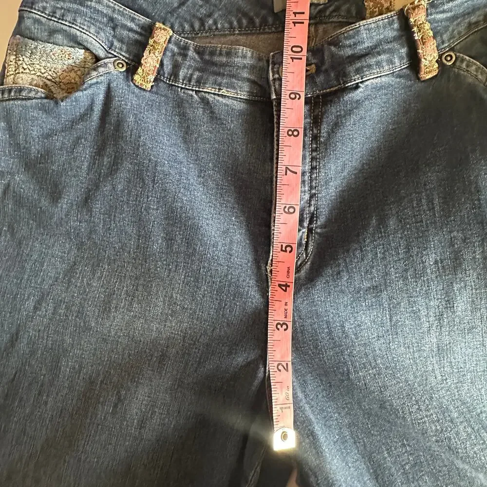 J. Jill Festival Patch Jeans Womens Size 8 Blue Stretch Boho Limited Edition